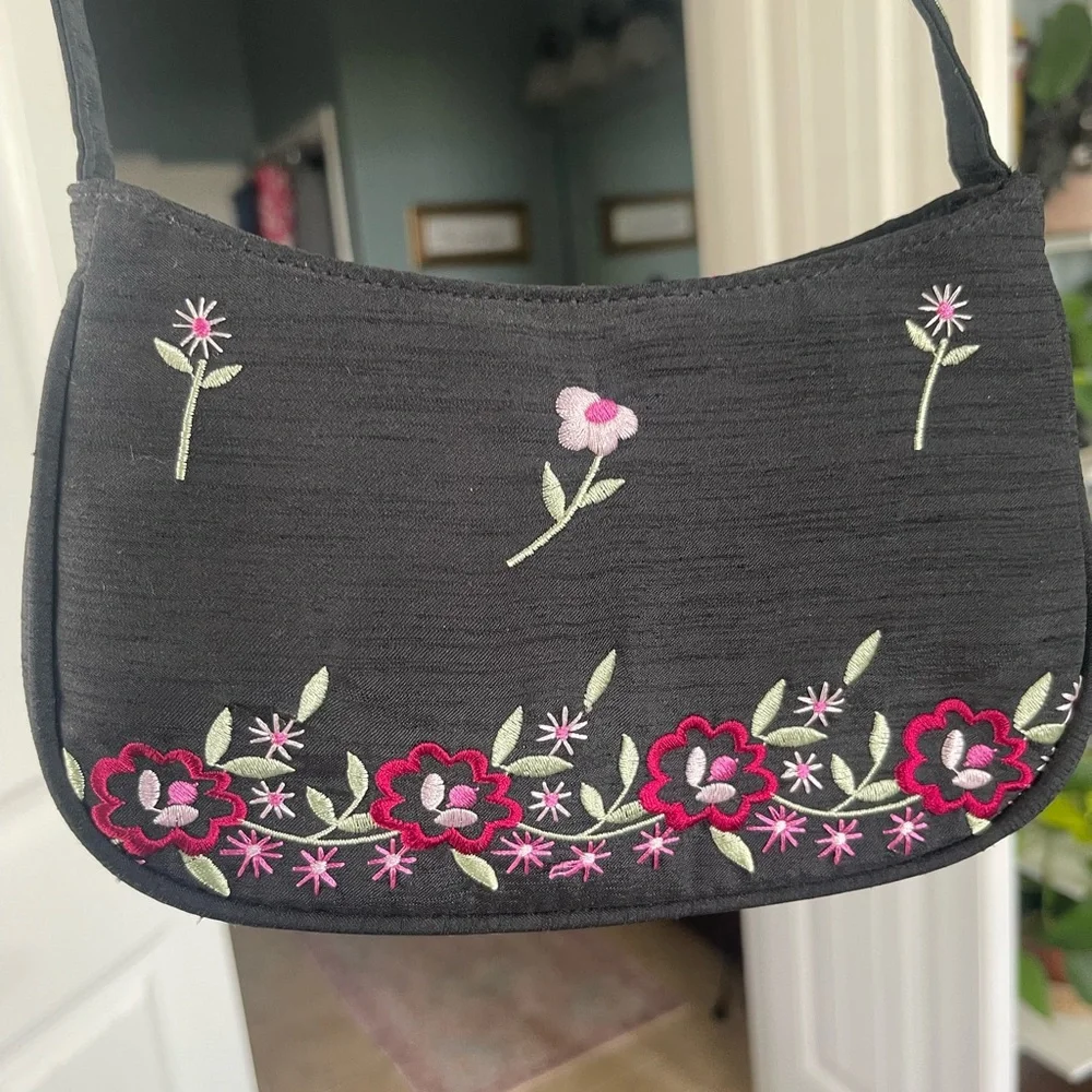 Black Floral Embroidered Mini-Shoulder Bag - Liz Claiborne - Picture 2 of 8